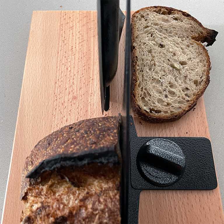Bread slicer with slice of bread and batard